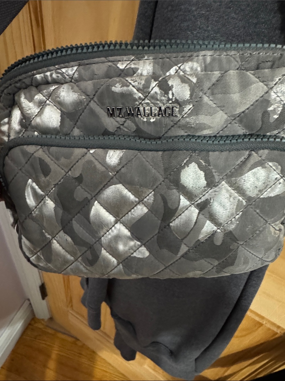 MZ Wallace Quilted Gray Crossbody camera bag  with Leather Trim Accents - Picture 4 of 8